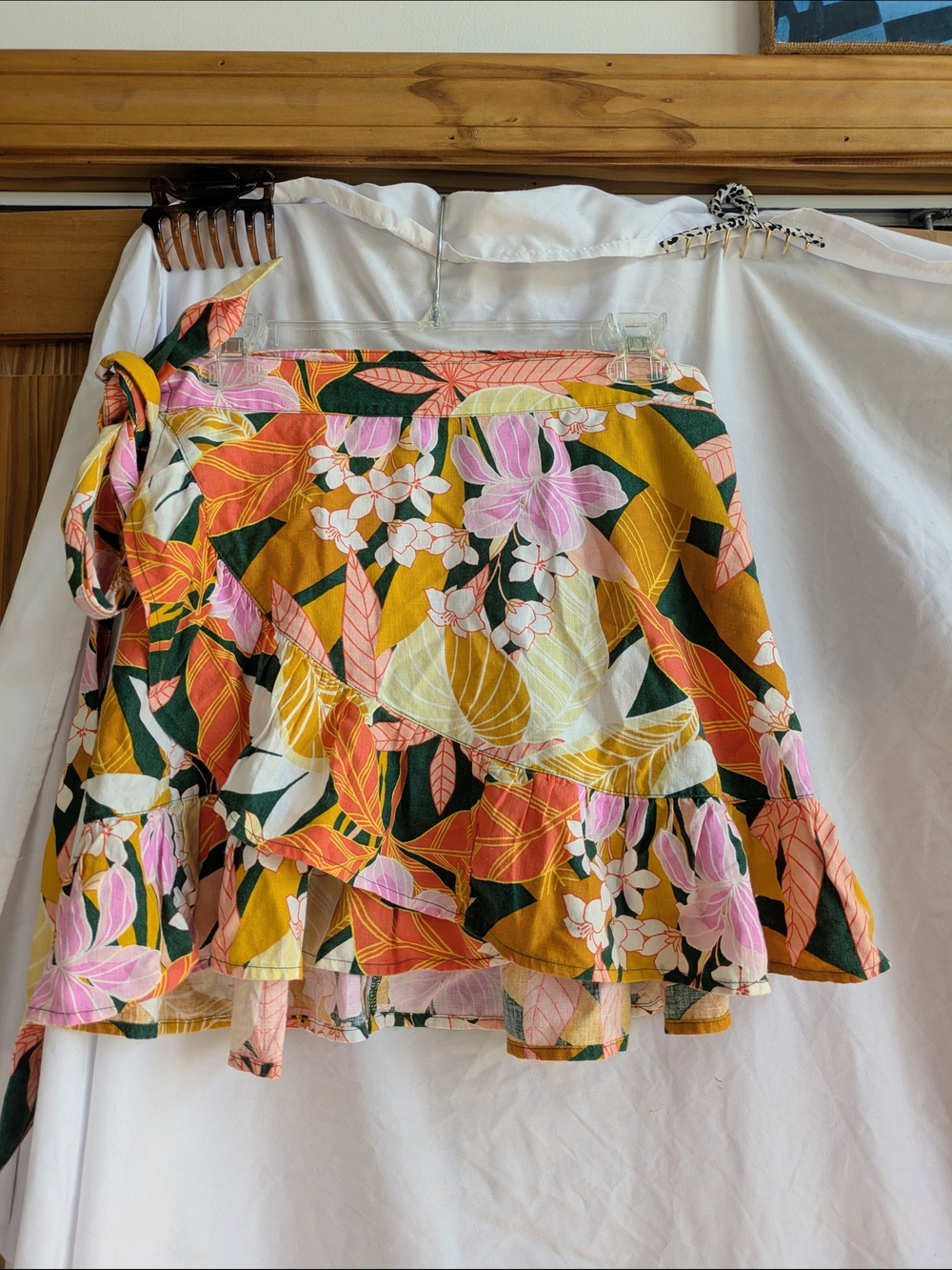 aerie Floral Wrap Mini Skirt in Mustard, Pink & Green